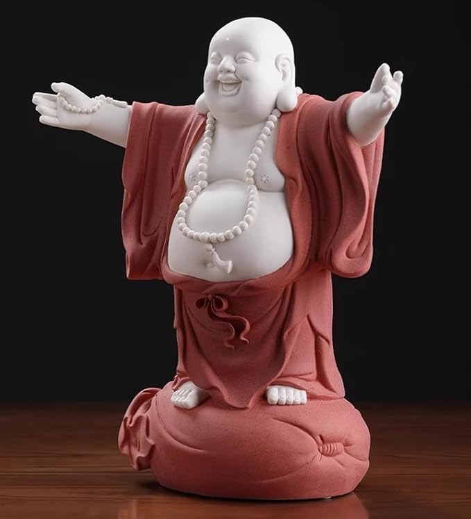 RUVOO Buddha Statue Outdoor, 12.2inch Buddha Statue Ceramics Sculptures Big Belly Happy Laughing Buddha for Home Office Desktop Decor Zen Garden Decor(C)