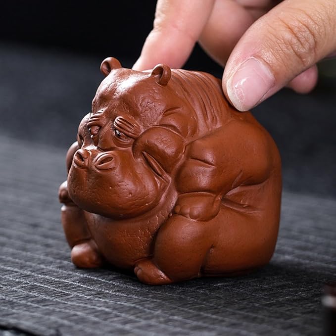 Purple Sand Hippopotamus Statue Tea pet Mini Rhinoceros Ceramic Sculpture kung fu Tea Accessories Decoration Home Bookshelf Desktop Decoration Ornaments Statue (Old Hippopotamus)