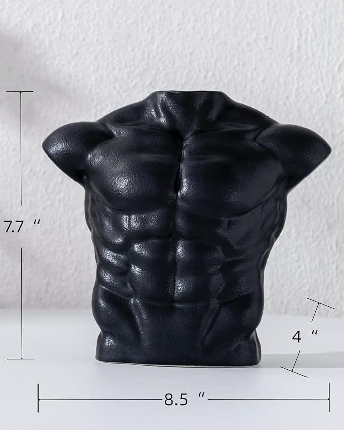 Body Art Vase, Classical Sculpture Statue for Bookshelf Shelf Decoration, Nordic Modern Ceramic Flower Vase for Home Decor, Table Centerpiece, Living Room, Office, Entryway, Console（Black）