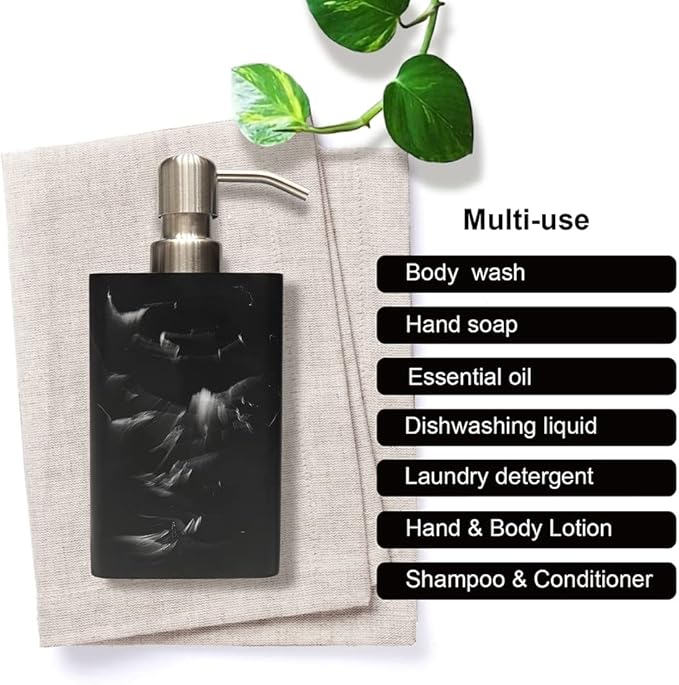 Soap Dispenser, 15 Oz with with Brushed Nickel Pump,Refillable Liquid Square Decorative Soap Dispenser for Hand Soap,Dishwashing Liquid and Hand Lotion-Black Marble Style
