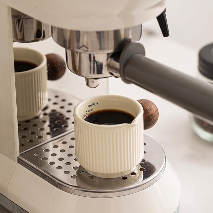 KEMORELA Ceramic Espresso Cups with Spouts & Handles, 3 oz & 90 Milliliter Markings, Espresso Shots, Durable Heat-Resistant Ceramic, Perfect Coffee Accessories for Espresso Lovers (White)