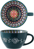 Bohemian Hand-Painted Ceramic Mug, 15 Oz Large Coffee Cup for Milk, Tea, and Breakfast, Dishwasher & Microwave Safe Artisan Cup, Mug Green-A