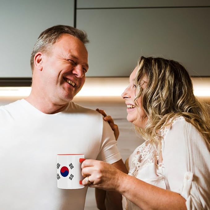 3dRose Flag of South Korea - Korean white red blue taegeuk circle black trigrams - Taiji Yinyang Taegeukgi 15oz Two-Tone Red Mug