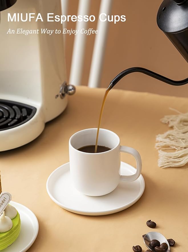 Set of 4 Espresso Cups And Saucers In Stronger Porcelain 3.5oz,Mini Coffee Mugs Demitasse Cups
