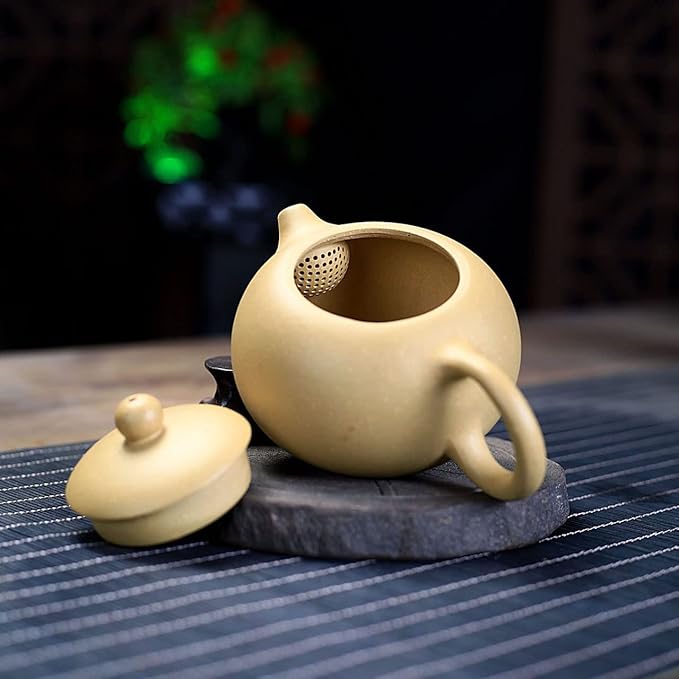 Xishi Teapot 7oz Chinese Zisha Clay Pot Ceramics Purple Sand Mud Kungfu Tea Set Kettle Spherical Filter (Yellow)