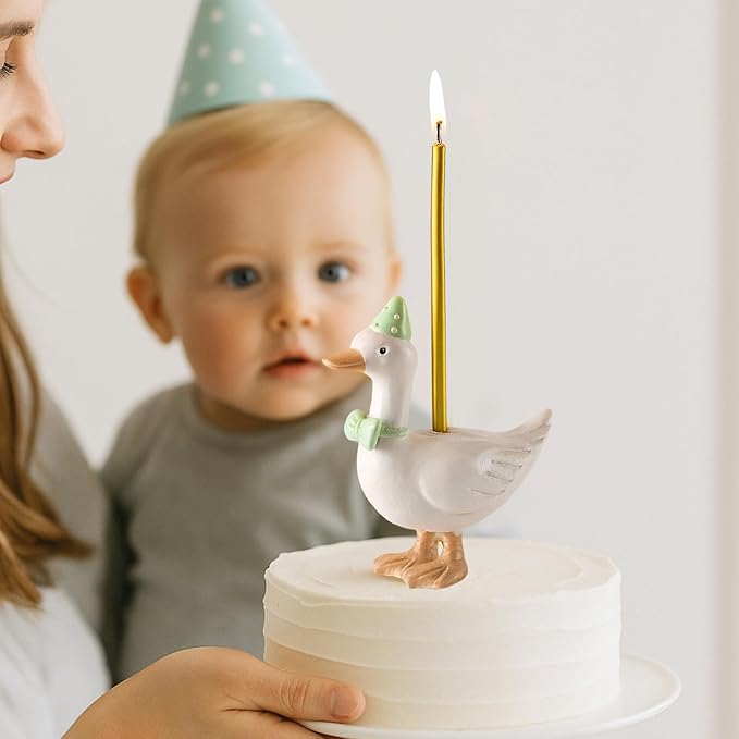 Mumufy Silly Goose Cake Candle Holders with Birthday Candle One Birthday Party Supplies Mini Cute Cake Topper Stand Candlestick for Kids Baby Shower Party Celebration, 3.15 Inch(Goose,Green)