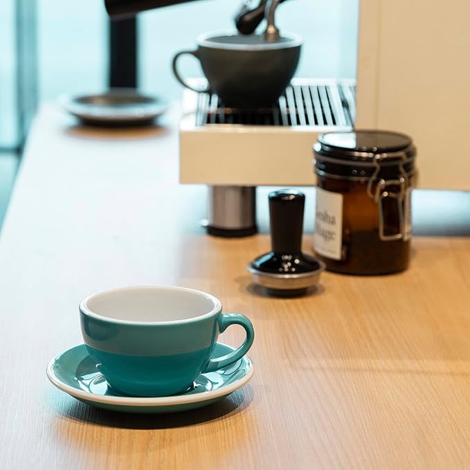 Loveramics Cappuccino Cup with Saucer, 8 oz Ceramic Coffee cup with Round Bottom for Cappuccino, Latte, Tea, Espresso, Thick-walled Stoneware Cup Set for Barista - Regular Colours (Teal, 8OZ)