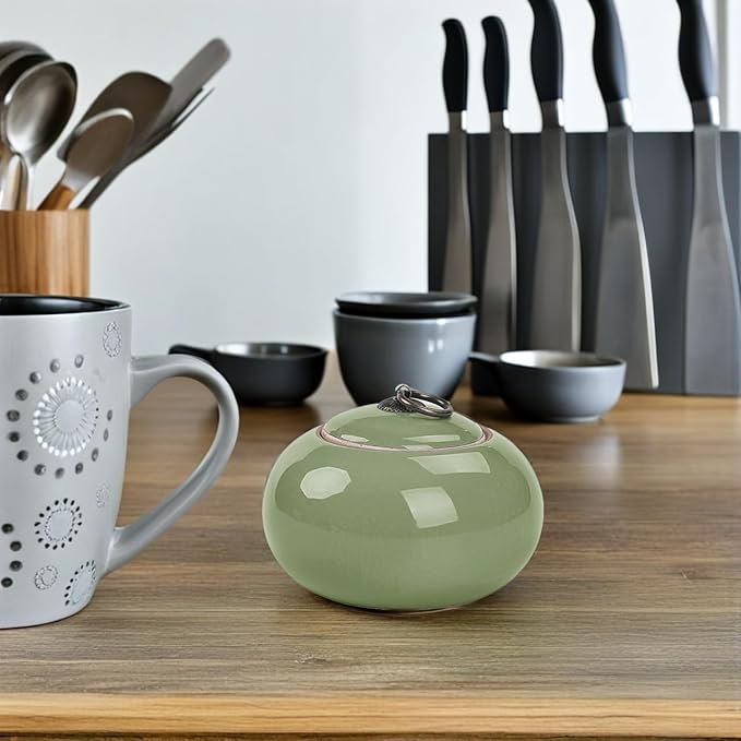 Luxshiny Ceramic Jars Vintage Chinese Style Storage Jars Ceramic Tea Canister Candy Jar Tea Jar Kitchen Canister Coffee Tea Sugar Container Light Green