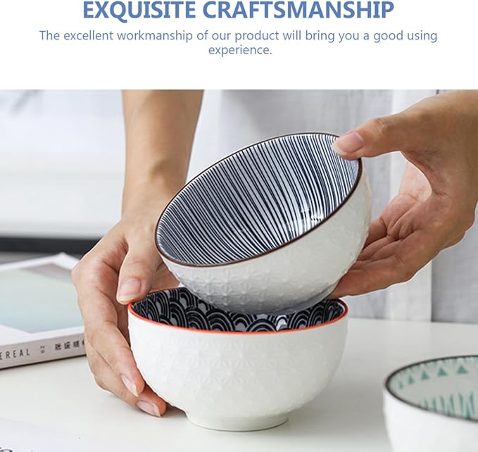 2pcs Ceramic Fruit Salad Bowls Kitchen Tableware for Rice and Salad Lightweight and Portable Beautifully Designed Delicate Patterns