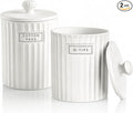 White Ceramic Bathroom Organizer and Storage Jars with Lid, 2 Pack Qtip Holder and Cotton Pad Dispenser, Apothecary Canisters for Vanity, Kitchen Countertop, Home Decor