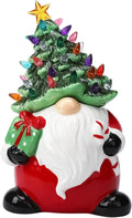 Garvee 13" Battery Powered Ceramic Santa Christmas Tree with 50 Colorful LED Lights, Vintage Tabletop Decor, Holiday Candy Jar for Home, Desk, Office & Gift