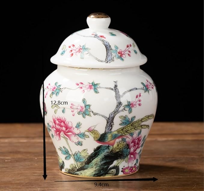 Ginger Jar Decorative Jars Ceramic Ginger Jar Vase Chinoiserie Chinese Style Traditional Porcelain Jars Asian Ginger Jar for Home Storage Jar Apothecary Jars(A)
