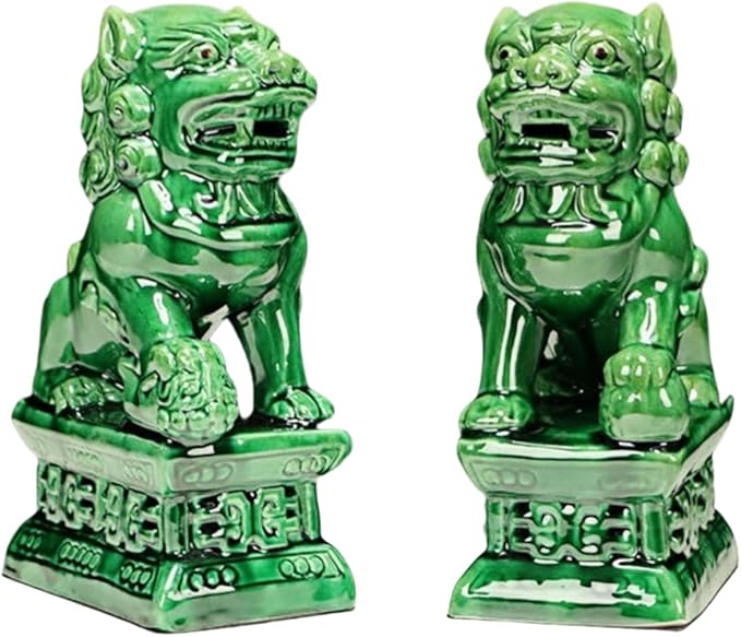 Chinese Style Decoration Ceramic Lions Pair Home Decorations Asian Art Desktop Feng Shui Ornaments Green