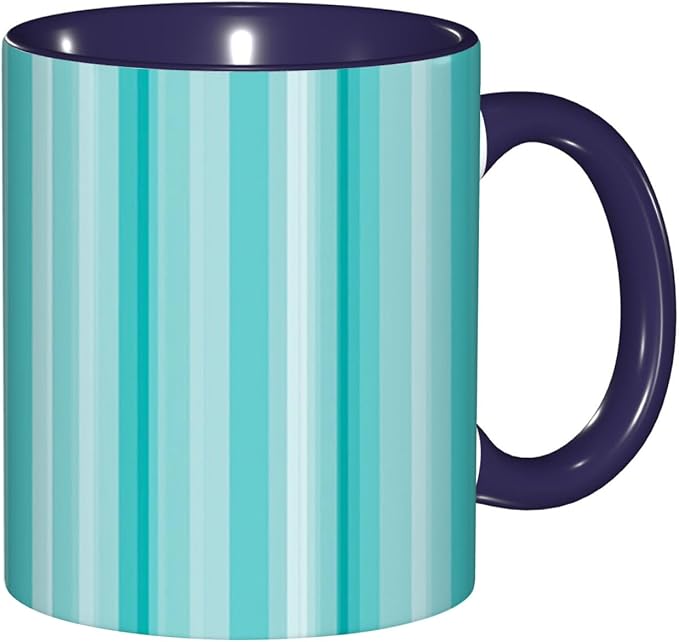 Aqua,Ceramic Coffee Mug, Ocean Lines Geometrical Image, Funny Tea Cup, 6 Colors to Choose, 11 Oz, Dishwasher and Microwave Safe (Navy blue)