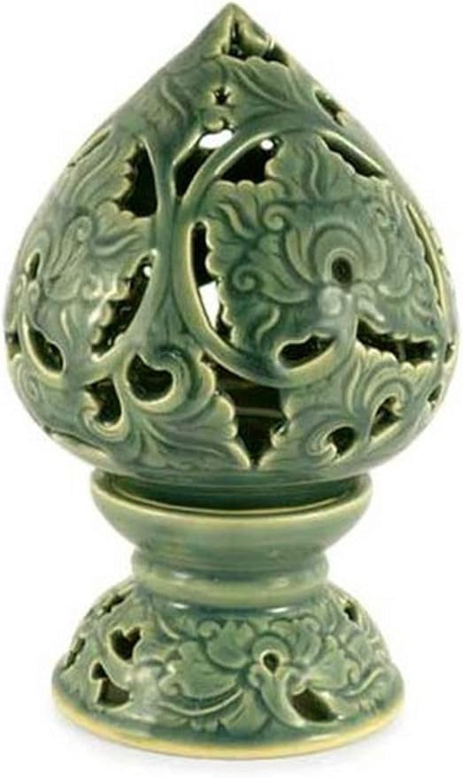 NOVICA Floral Ceramic Candle Holder, Blue 'Blue Bouquet'