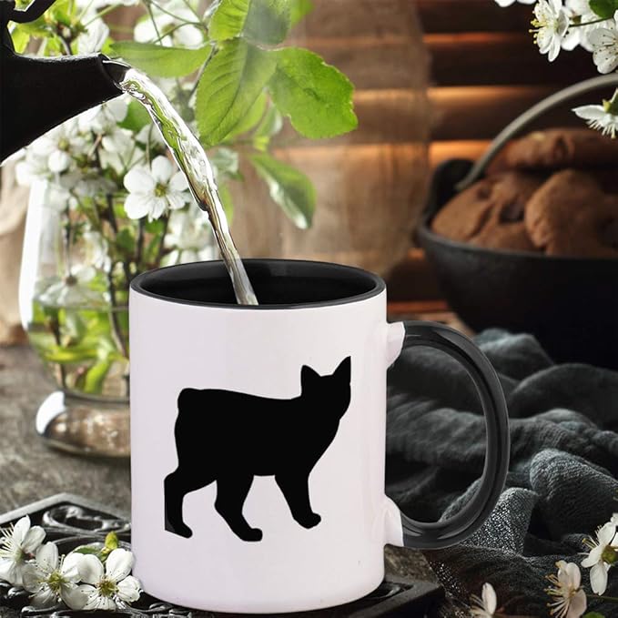Black Manx Cat Silhouette #1 Ceramic Cup Colored Mug - Black
