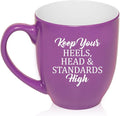 16 oz Large Bistro Mug Ceramic Coffee Tea Glass Cup Keep Your Heels, Head And Standards High (Purple)