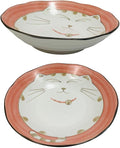 JapanBargain, Set of 2 Japanese Soup Bowls Shallow Porcelain Bowl for Curry Rice Cereal Poke Salad and Dessert, Maneki Neko Smiling Cat Pattern, Made in Japan, 8.5 inch, Pink Color