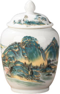Fenteer Ceramic Ginger Jar Vase Multi Purpose Decorative with Lid Porcelain Jars Asian Ginger Jar for Home Decor Countertop Home Floral Arrangement, Landscape