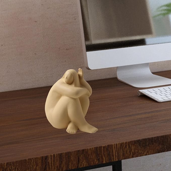 Abstract Art Character Statue Figurine Handmade Ceramic Sculpture Ornaments for Bookshelf Wine Cabinet Crafts Decoration (Yellow)