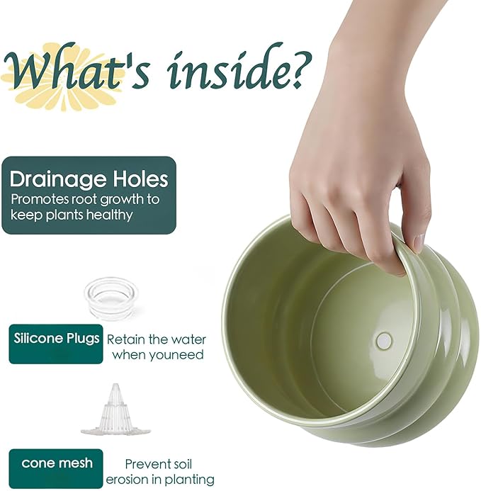 6 Inch Plant Pot,Ceramic Planter Pot with Drainage Hole,Indoor Planters for Herbs Plants,Ceramic Flower Pots for Indoor/Outdoor Plants,Home Office Garden Décor,Green