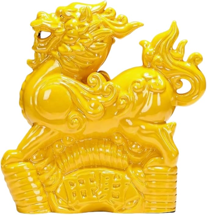 Ceramic Sculptures Ceramic Pixiu Sculpture Chinese Asian Decoration Symbol of Fortune and Wealth - Gold