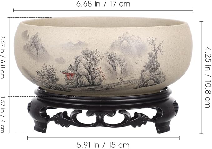 DOITOOL Blue and White Porcelain Planter with Ceramic Base 6.69In Lotus Flower Pot Indoor Hydroponic Bonsai Decorative Plant Container for Home Garden Office
