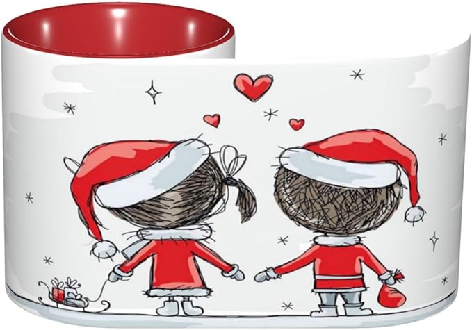 Retro,Funny Novelty Ceramic Coffee Cups With Handle,Music Pattern of Old Time Musical Tea Cup for Office and Home, 11 Oz,Dishwasher Microwave Safe (Red)