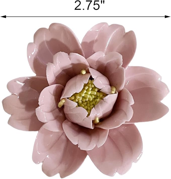 CEUYGT Handmade Ceramic Wall Flower Decor - Peony Home Wall Art, Perfect for Living Room, Bedroom, or Office Decoration Pink Peony 2.75"(Small)
