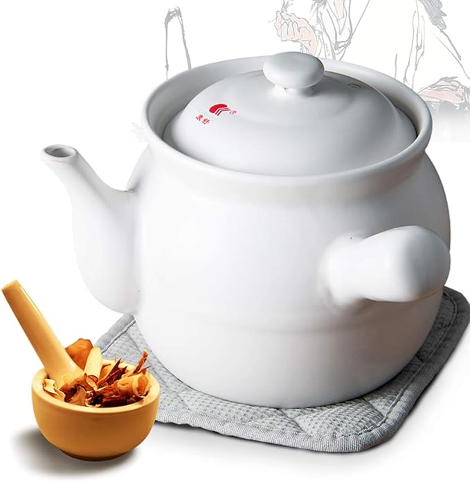 Casseroles Decoction Pot Ceramic Medicine Pot Traditional Ceramic Medicine Pot Decocting Casserole Chinese Herbal Medicine Decoction Pot Peony Medicine Pot (Color : White, Size : 2100ML)