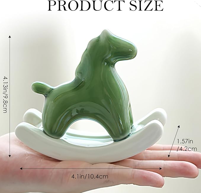 Creative Ceramic Rocking Horse Figurine – Stylish Small Desktop Sculpture for Home, Office, Entryway or Tea Table, Ideal Gift for Decoration (Green)