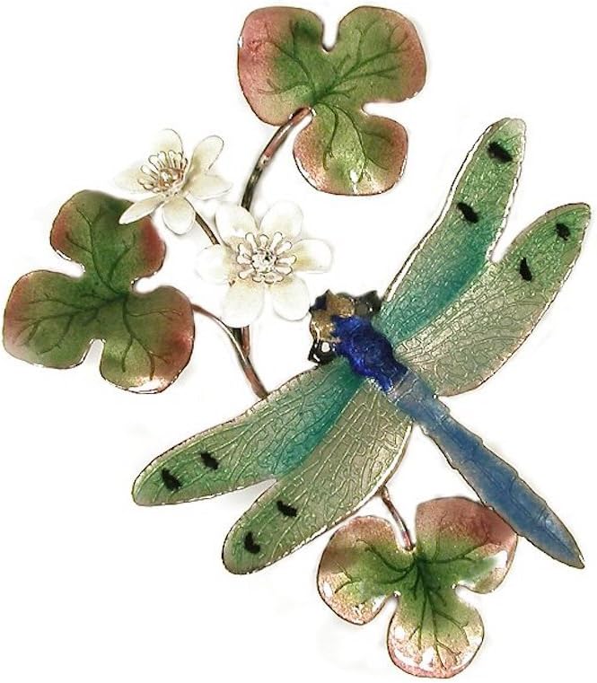 Bovano - Wall Sculpture - Dragonfly Green Winged w/Flower