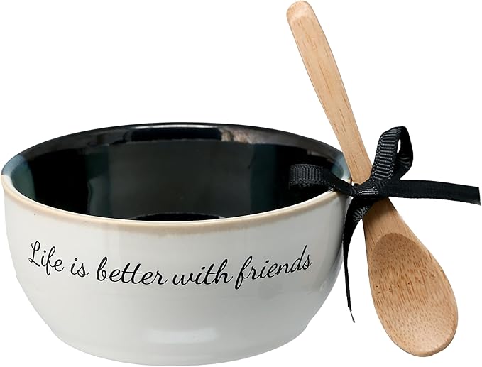 Pavilion - Life Is Better With Friends - 4.5" Dip Bowl & Spoon Set Housewarming Apartmentwarming Neutral Decor Bestie BFF Gift Present
