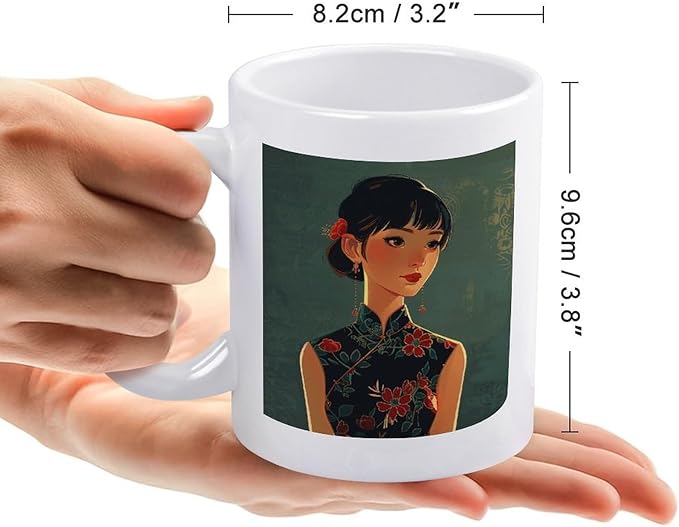 Asian Women Style Coffee Mugs Modern Ceramic Coffee Cups with Patterns Porcelain Tea Cups with Large Handles for Women Men Dishwasher And Microwave Safe