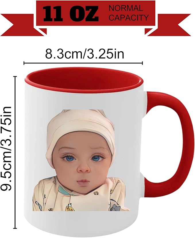 Custom Coffee Mug with Photo, Text, or Logo | Personalized Ceramic Mug 11oz | Customizable Gift for Men, Women | Unique Gift for Birthdays, Holidays, Christmas | White - Red