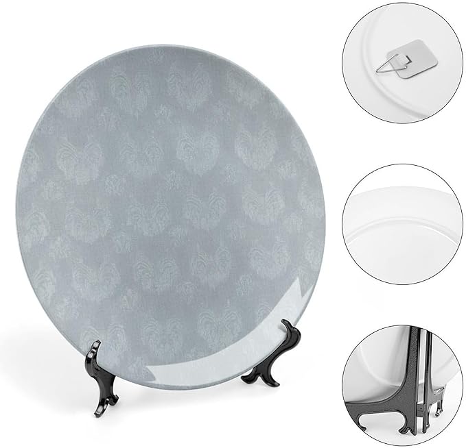 Christmas Fashion Plates for Display Geometric Damask Soft Blue Thibaut Kitchen Art Decoration Supplies Porcelain Dessert Plate Set with Display Stand Custom Gifts for Men Women, 6", 7", 8", 10"