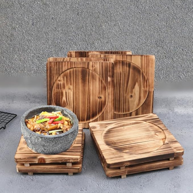 Unomor 2Pcs Heat Resistant Trivet Mats for Hot Pots and Dishes-Wooden Stone Bowl Place Mats with Rustic Charcoal Design Countertop Heat Protectors for Kitchen Use 7.87X7.87 Inches