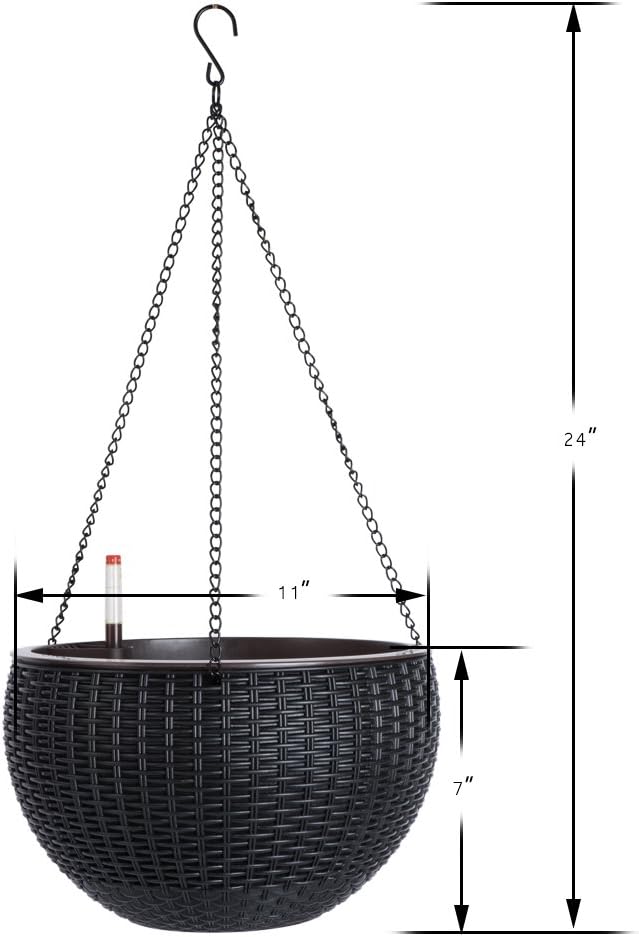 Vencer 11 Inch Round Resin Self Watering Hanging Basket,Water Indicator,Modern Decorative Planter Pot for All House Plants,Black,VF-050B