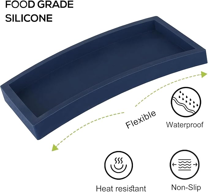 Small Silicone Bathroom Vanity Tray Rectangle Soap and Sponge Holder Kitchen Sink Organizer for Scrubber, Lotion Bottles, Perfume, Jewelry, Candle, Key Trinket Ring, Dark Blue