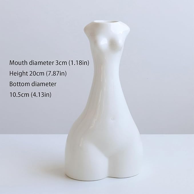 Abstract Body Shaped Ceramic Vase, Artistic White Ceramic Flower Vase for Home Decor, Table Centerpiece, Modern Aesthetic (Slender waist-7.87'' H)