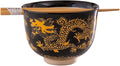 Urban Tokyo Handpainted Ceramic Glazed Japanese Ramen Udon Noodle Rice Bowl With Chopsticks 20 fl oz 5 inch Diameter Bowl Sets Color Box Packaging (Oriental Dragon Black)