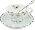 Vintage Ceramic Teacup, Elegant Coffee Cup with Spoon and Saucer Set,Royal Bone China Tea Cups (Wedding)