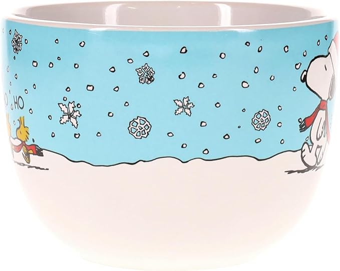 Silver Buffalo Peanuts Snoopy and Woodstock Holiday Ceramic Soup Mug Bowl With Handle For Ice Cream, Cereal, Beverages | Holds 24 Ounces