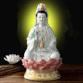 Guan Yin Statue Ceramics Quan Yin Statue Buddhist Avalokiteshvara Kuanyin/Buddhism Statue on Lotus -Best Chinese Feng Shui Gifts