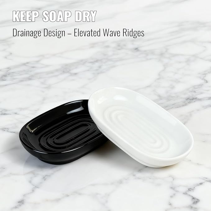 White Ceramic Soap Dish, Minimalist Bar Soap Holder - Elegant Hostess Gift, Housewarming Gift for New Home, Decorative Soap Tray for Bathroom, Kitchen