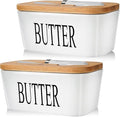 AISBUGUR Butter Dish with Lid Ceramics Butter Keeper Container with Knife and High- quality Silicone Sealing Butter Dishes with Covers Good Kitchen Gift, Set of 2, White