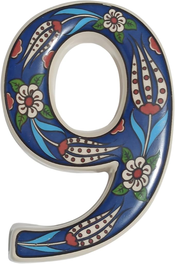 Large Ceramic Housewarming Sign Ceramic Address Plaque House Numbers Sign Door Personalized Coloured Decorative Hand Decoratede Housewarming Gifts Tulip Design 12 * 9 cm (Navy Blue, 9)