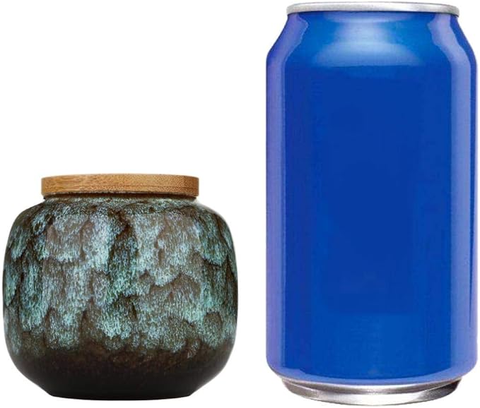 Gets Vintage Chinese Style Ceramic Storage Jars with Bamboo Lid, Traditional Tea Tins Cans Canister for Kitchen Spice, Tea, Coffee, Condiment (Dark Blue, 8x7.3 cm)