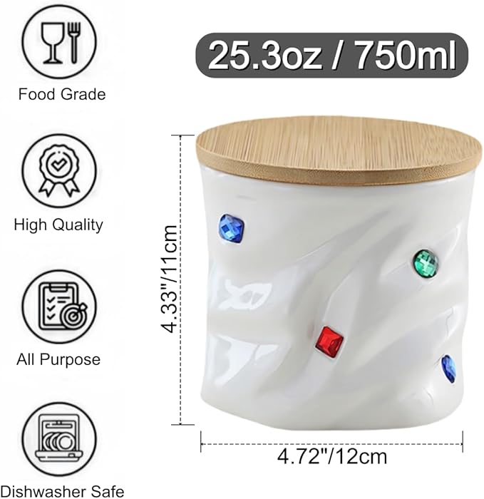 Airtight Food Storage Jar, 25.3oz Ceramic Canister with Lid for Kitchen, Pantry - Stores Coffee, Sugar, Tea, Spice, Cookies, Coffee Canister Sugar Container (White)