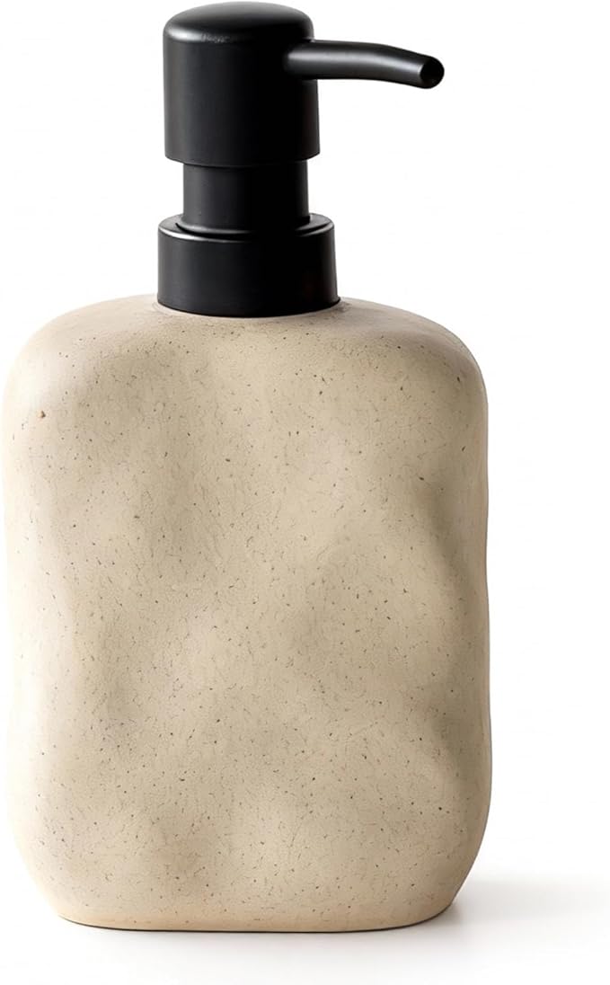 EMPO Stone-Textured Vintage Ceramic Dispenser, High-Color Rough Modern Zen Black ABS Press Bottle for Hand Soap, Shampoo, Conditioner for Bathroom and Kitchen (440 ml)